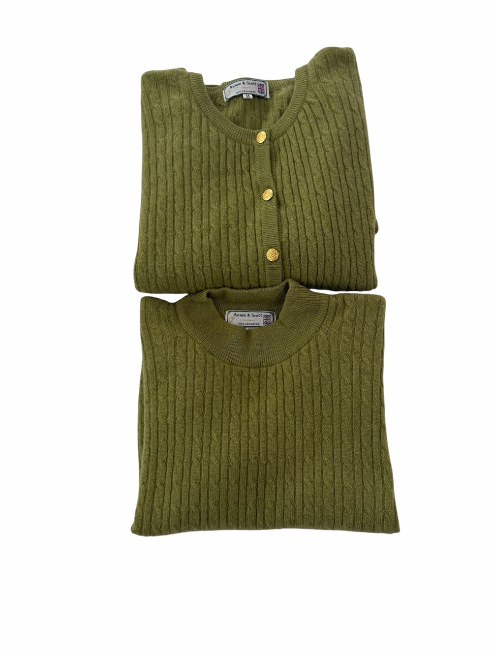 Vintage Anson & Scott 100% cashmere twin set shirt sleeve sweater and cardigan